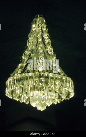 Ice chandelier in the hall of the IceHotel at Jukkasjarvi, Lapland, Sweden, Scandinavia Stock Photo