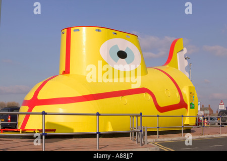 a sculpture of the Beatles Yellow submarine at the Liverpool john lennon airport, liverpool, England Stock Photo