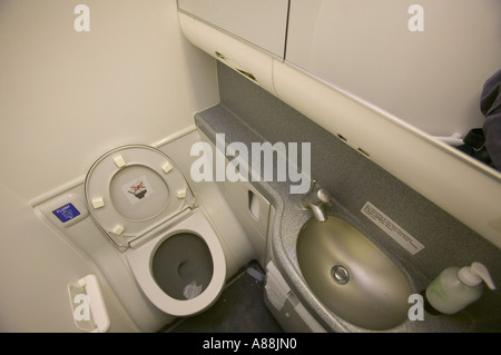 an airline toilet on a passenger jet Stock Photo