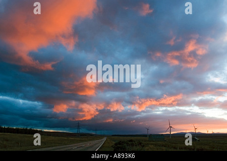 Causeymire wind farm at sunset, Caithness, Scotland, UK Stock Photo