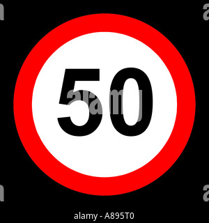 Fifty (50) miles per hour speed limit road sign on black background Stock Photo