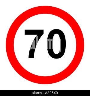 Seventy (70) miles per hour speed limit road sign on white background Stock Photo