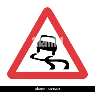 Slippery Road sign on white background Stock Photo