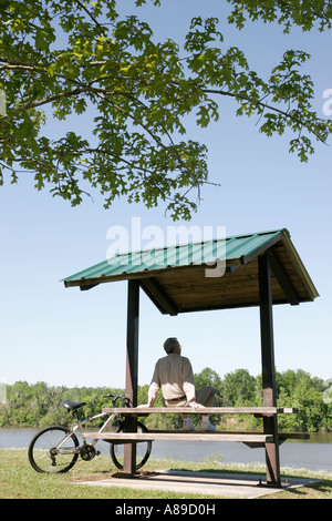 Monroeville Alabama,Isaac Creek water Campground,Claiborne Lake,Alabama River water Lakes,senior seniors old citizen citizens pensioner pensioners ret Stock Photo