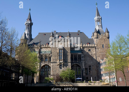 Historistic town hall Aachen, view from Katschhof, NRW, Germany Stock Photo