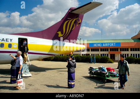 Back of the airplane of Air Mandalay at Heho Airport Burma Stock Photo