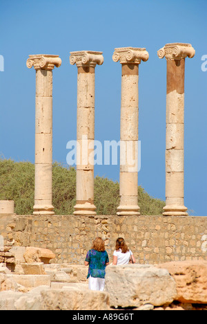 Four columns with ionic capital Leptis Magna Libya Stock Photo