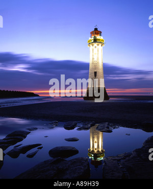 Perch Rock Lighthouse at Night New Brighton The Wirral Merseyside UK Stock Photo