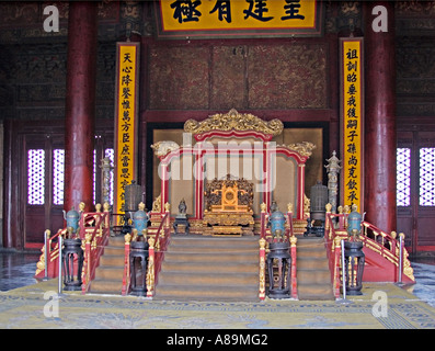 CHINA BEIJING Richly decorated Dragon Throne Longyi in the Hall of Supreme Harmony Stock Photo