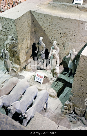 CHINA XIAN The historical remains of the war chariot unearthed in the excavation of pit number three of the Army of Terracotta Stock Photo