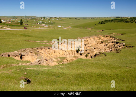 Soil erosion near the town of Mqanduli on the Coffee Bay road in South Africa's Eastern Cape Province. Stock Photo