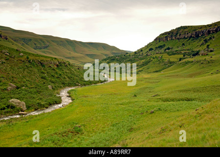 A dawn view of the rest camp at Giant's Castle in the Drakensberg Mountains of South Africa's Kwazulu Natal province. Stock Photo