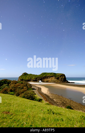 Night-time, moonlit view of 'Hole in the Wall' along the wild coast in South Africa's Eastern Cape Province. Stock Photo