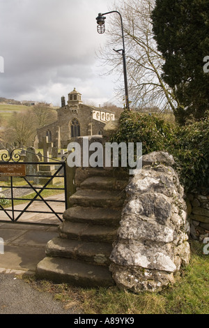 UK Yorkshire Wharfedale Grassignton Linton village church steps Stock Photo