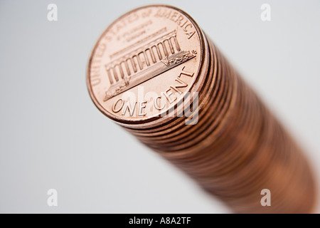 Stack of one cent coins Stock Photo