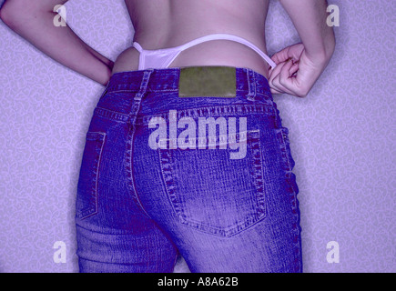 woman in open jeans undressing showing purple panties Stock Photo - Alamy