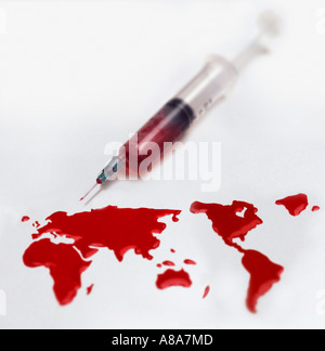 Syringe and a world of blood Stock Photo