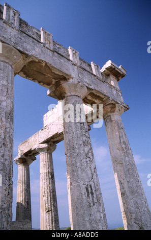 Part of the Doric Temple of Aphaia on the Greek island of Aegina Stock Photo