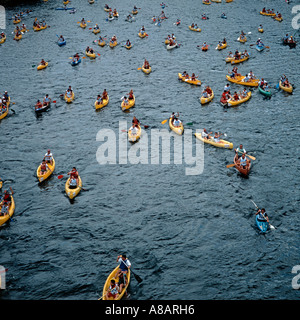 Start of annual canoe marathon on Dordogne at Argentat Correze Limousin France Stock Photo