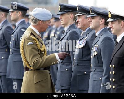 His Majesty, King Charles III, inspects officers at RAF Shawbury, the Helicopter Flying School Stock Photo