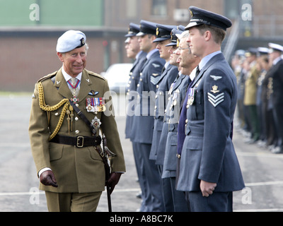 His Majesty, King Charles III, inspects officers at RAF Shawbury, the Helicopter Flying School Stock Photo