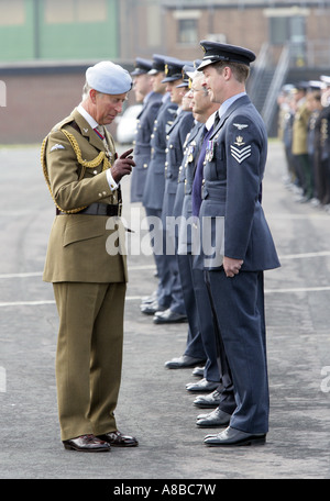 His Majesty, King Charles III, inspects officers at RAF Shawbury, the Helicopter Flying School Stock Photo