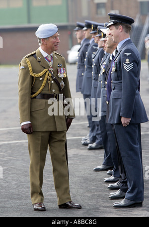 His Majesty, King Charles III, inspects officers at RAF Shawbury, the Helicopter Flying School Stock Photo