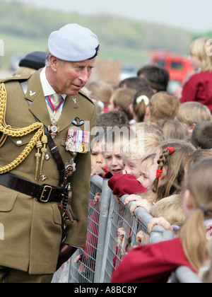 His Majesty, King Charles III, meets crowds of people during a walkabout at RAF Shawbury, the Helicopter Flying School Stock Photo