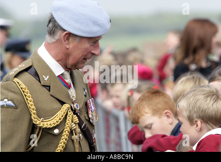 His Majesty, King Charles III, meets crowds of people during a walkabout at RAF Shawbury, the Helicopter Flying School Stock Photo