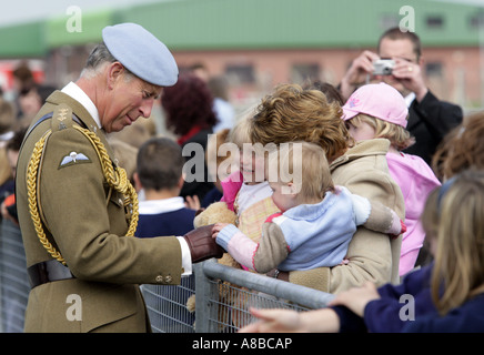 His Majesty, King Charles III, meets crowds of people during a walkabout at RAF Shawbury, the Helicopter Flying School Stock Photo