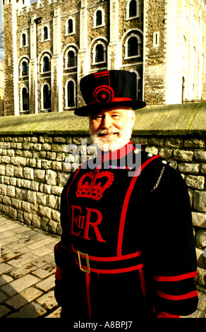 England Europe London Beefeater Guard at Tower of London Stock Photo