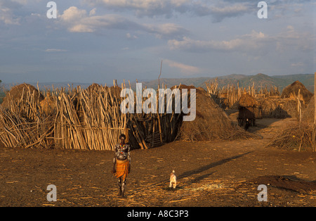 Karo people are known for elaborate body painting , Kolcho , South Omo valley , Ethiopia Stock Photo