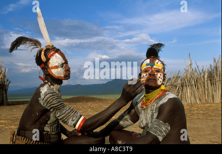 Karo people are known for elaborate body painting , Kolcho , South Omo valley , Ethiopia Stock Photo