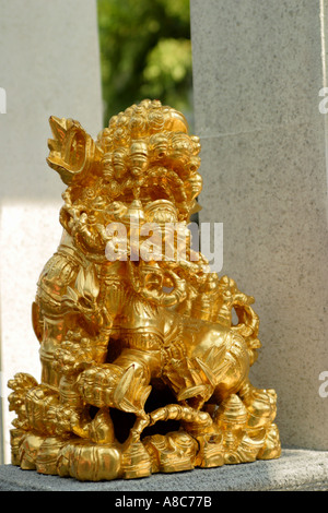chinese golden lion guardian angel tutelary god saint guardian angel gold Landscape Hong Kong outdoor golden lion door china Stock Photo