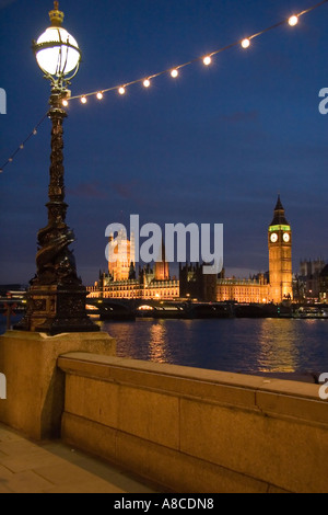 The Embankment and Palace of Westminster at night Stock Photo