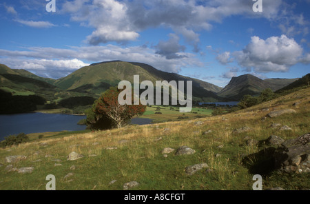 Near Scale Force waterfall looking out across Crummock  Water in the Buttermere valley, the Lake District, Cumbria. Stock Photo