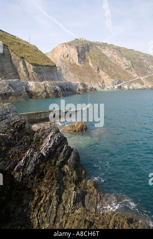 UK Lundy Island new road from landing beach to the village at high tide Stock Photo