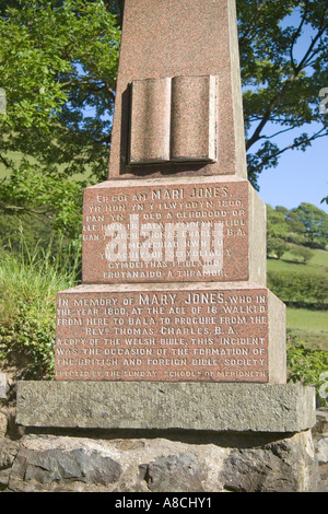 Memorial in the ruins of Mary Jones cottage at Llanfihangel y Pennant near Abergynolwyn, Gwynedd, North Wales Stock Photo