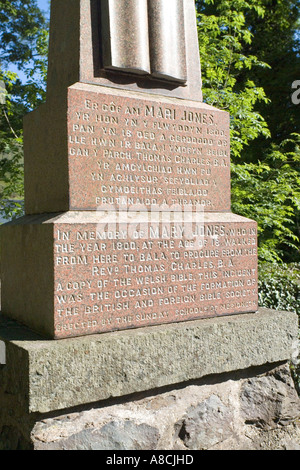 Memorial in the ruins of Mary Jones cottage at Llanfihangel y Pennant near Abergynolwyn, Gwynedd, North Wales Stock Photo