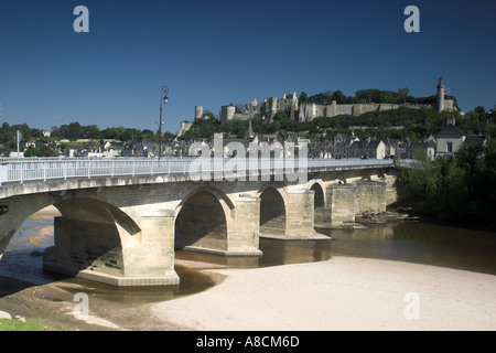 The Medieval Chateau set atop the town of Chinon on the banks of the River Vienne Stock Photo