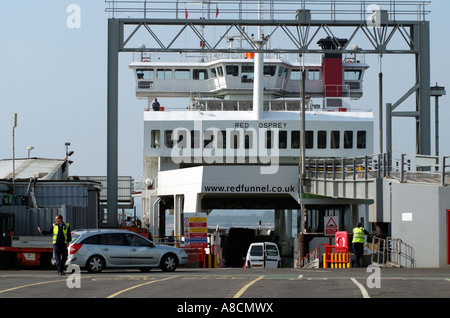Red Osprey a RoRo ferry of Red Funnel being loaded using a linkspan at Southampton England UK Red Funnel company Stock Photo