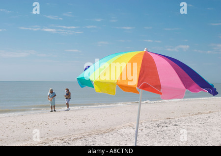 UMBELLAS ON THE BEACH AT GULFSIDE CITY PARK ON THE GULF OF MEXICO ON SANIBEL ISLAND IN SOUTHWEST FLORIDA Stock Photo