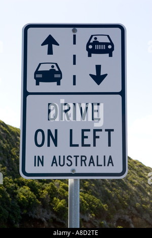 Drive on Left in Australia road sign Stock Photo