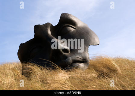 Modern art sculpture of face on display at Museum Beelden aan Zee in Scheveningen outside Den Hague in Holland Stock Photo