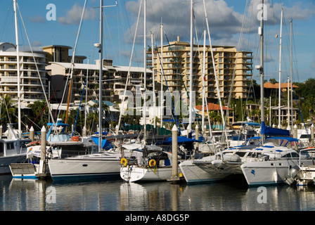 Sailing boats moored in exclusive harbour at Cullen Bay in Darwin Australia Stock Photo