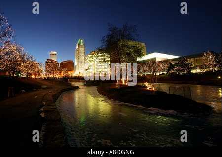 Gene Leahy Mall parkway in Omaha, Nebraska at Christmas time Stock Photo