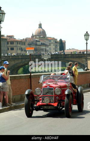 The Mille Miglia 2005 race passing through Florence Tuscany Italy EU.An Italian made OM Superba car. Stock Photo