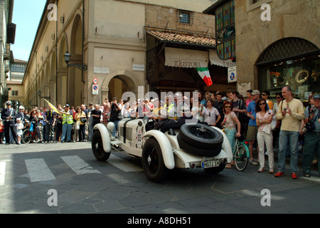 The Mille Miglia 2005 race passing through Florence Tuscany Italy EU MG German registered Stock Photo