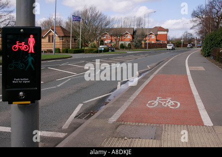 Toucan pedestrian crossing with the sign at red with a car approaching ...