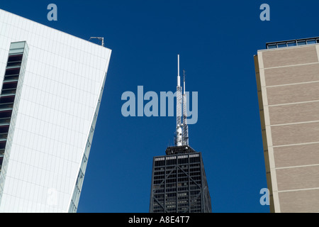 John Hancock Tower Rises Between 2 Highrises Stock Photo